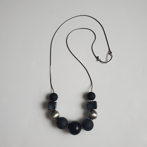 Beaded Statement Necklaces Blue Faceted Strung Beads & Black Onyx Gray Slider - Picture 4 of 9